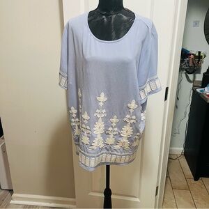 Gibson Latimer Light Blue and Cream Floral Blouse